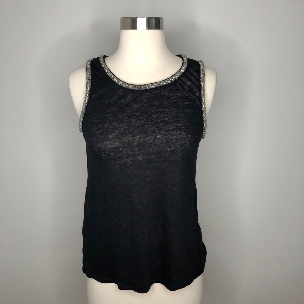 Maje Black Sleeveless Top with Silver Trim